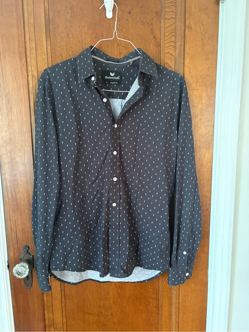 Buttercloth Gray Long-Sleeve Button-Down with White Micro Pattern - Medium